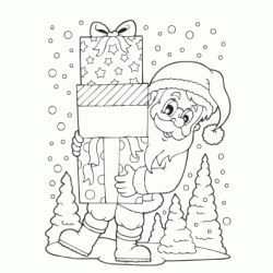 Coloriage Père Noël et les cadeaux