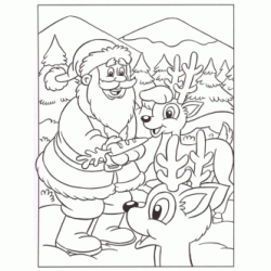 Coloriage Le Père Noël et ses rennes