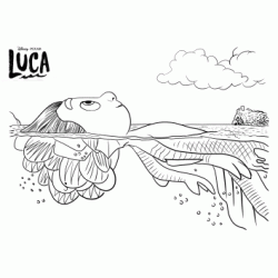 Coloriage Luca flotte sur l'eau 