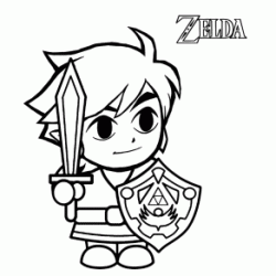 Coloriage Link avec son épée et son bouclier - Zelda