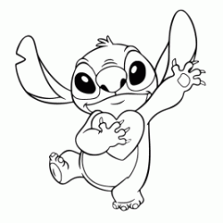 Coloriage Stitch qui tient un coeur