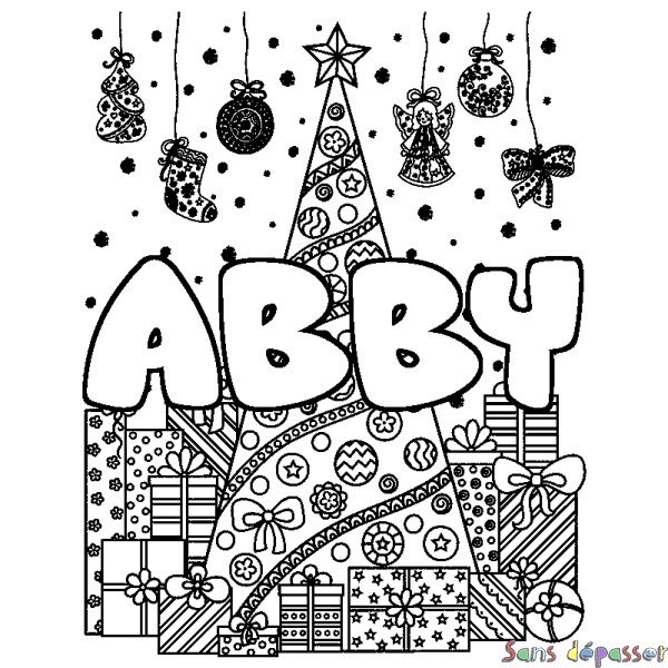 Coloriage prénom ABBY - d&eacute;cor Sapin et Cadeaux
