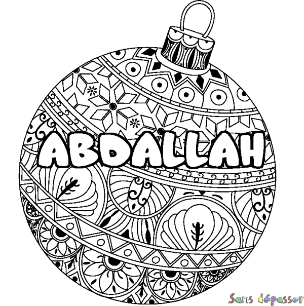 Coloriage prénom ABDALLAH - d&eacute;cor Boule de No&euml;l