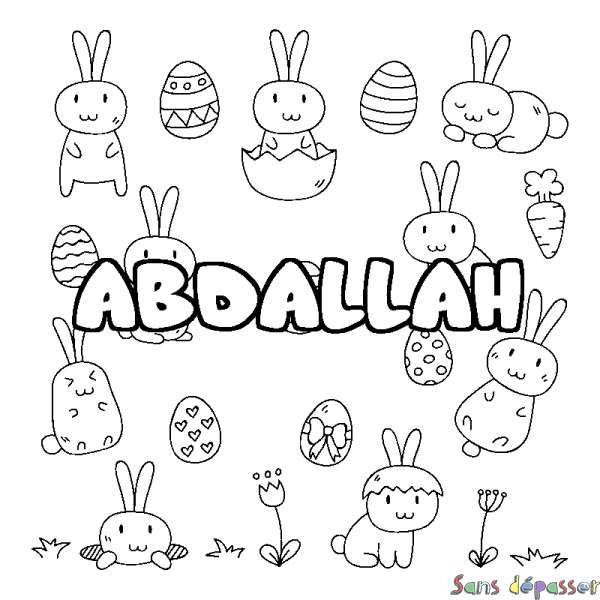 Coloriage pr&eacute;nom ABDALLAH - d&eacute;cor Paques