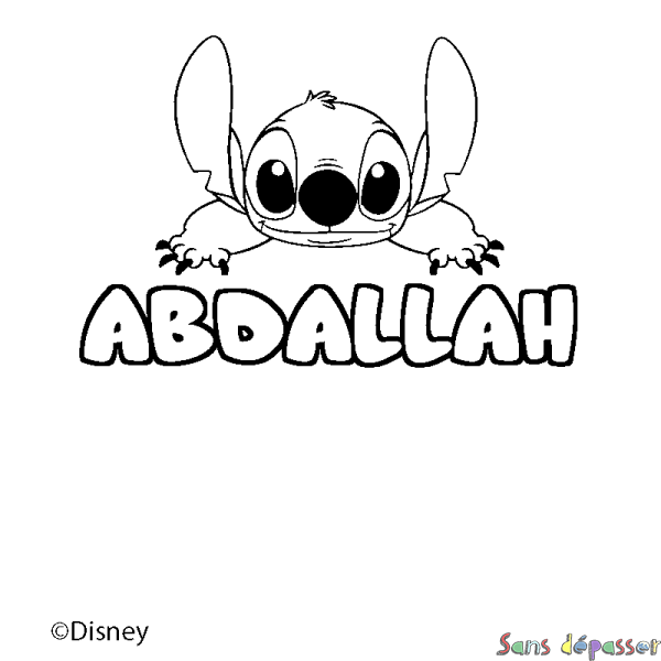 Coloriage pr&eacute;nom ABDALLAH - d&eacute;cor Stitch