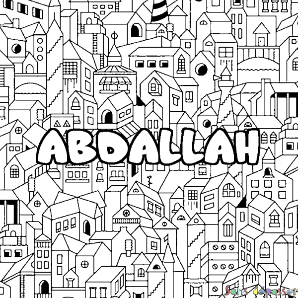 Coloriage prénom ABDALLAH - d&eacute;cor Ville
