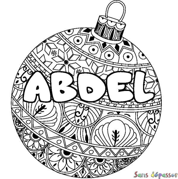 Coloriage prénom ABDEL - d&eacute;cor Boule de No&euml;l