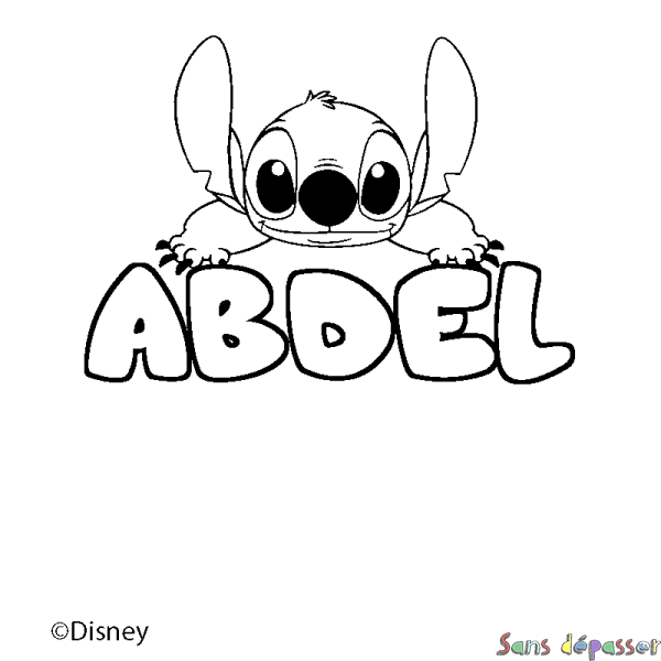 Coloriage pr&eacute;nom ABDEL - d&eacute;cor Stitch