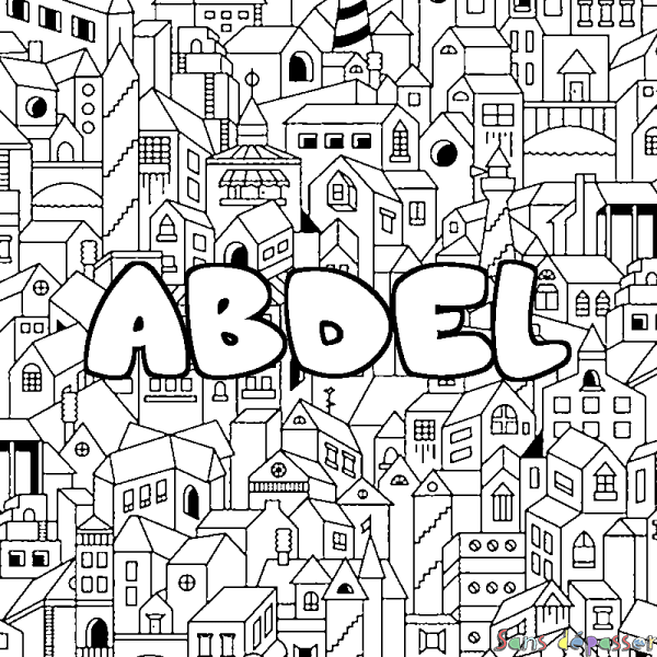 Coloriage prénom ABDEL - d&eacute;cor Ville