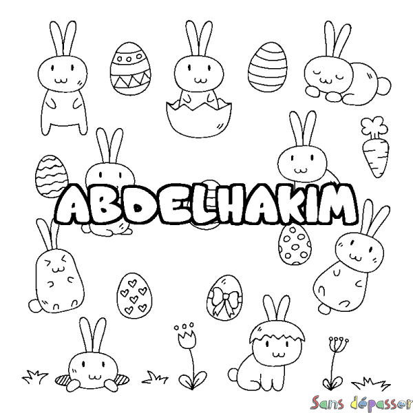 Coloriage pr&eacute;nom ABDELHAKIM - d&eacute;cor Paques