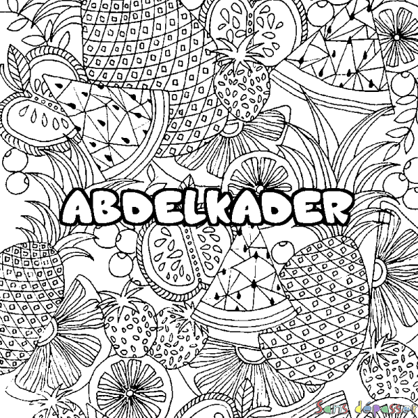 Coloriage prénom ABDELKADER - d&eacute;cor Mandala fruits