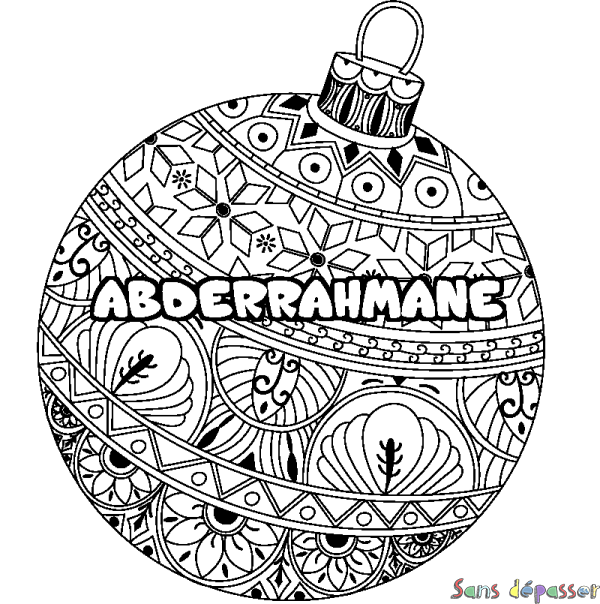Coloriage prénom ABDERRAHMANE - d&eacute;cor Boule de No&euml;l