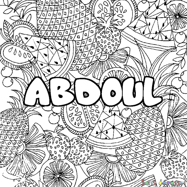 Coloriage prénom ABDOUL - d&eacute;cor Mandala fruits