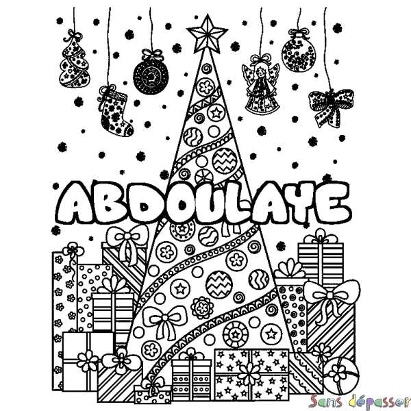 Coloriage prénom ABDOULAYE - d&eacute;cor Sapin et Cadeaux