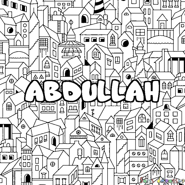 Coloriage prénom ABDULLAH - d&eacute;cor Ville
