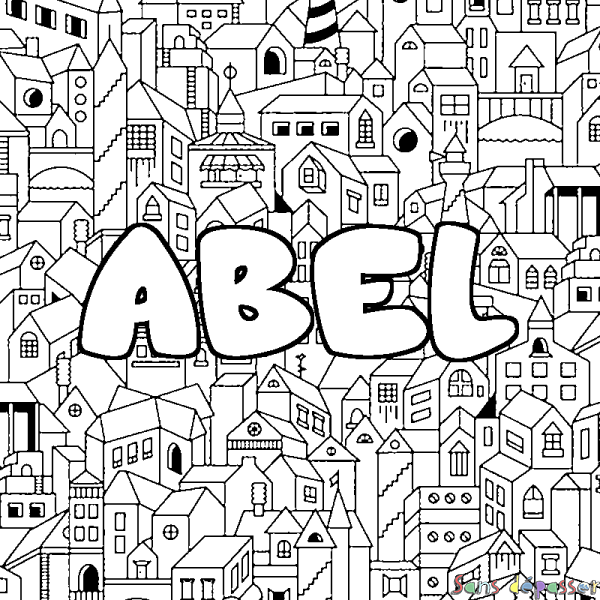 Coloriage prénom ABEL - d&eacute;cor Ville