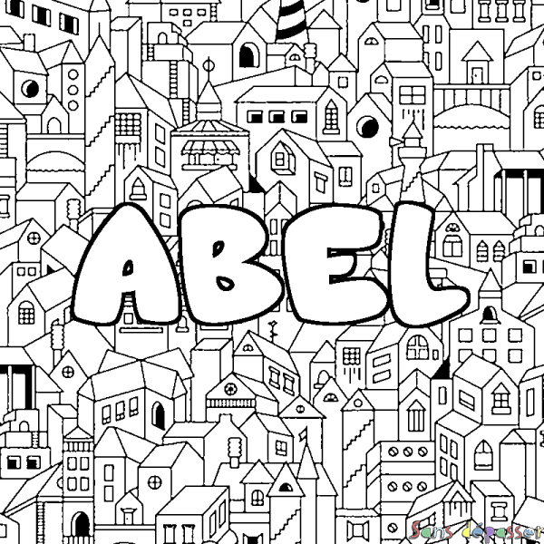 Coloriage pr&eacute;nom ABEL - d&eacute;cor Ville