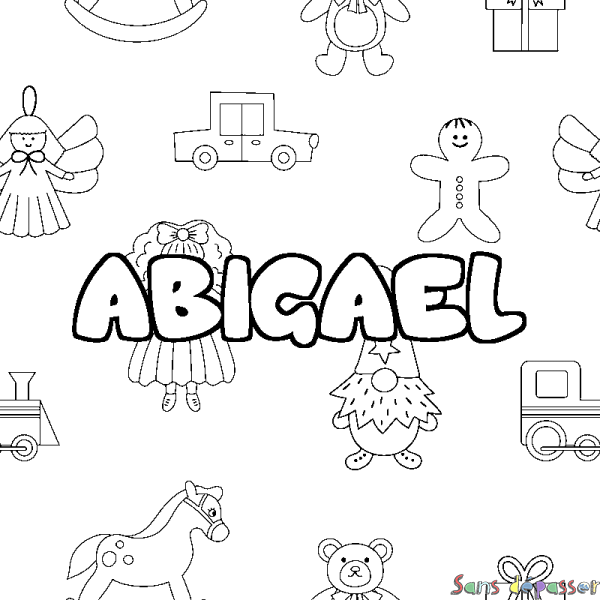 Coloriage pr&eacute;nom ABIGAEL - d&eacute;cor Jouets