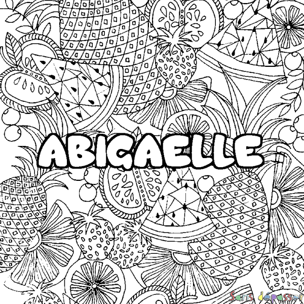 Coloriage pr&eacute;nom ABIGAELLE - d&eacute;cor Mandala fruits