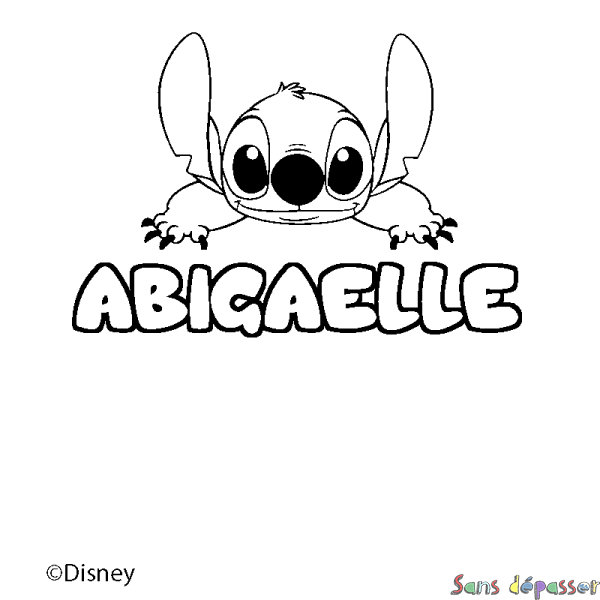 Coloriage pr&eacute;nom ABIGAELLE - d&eacute;cor Stitch