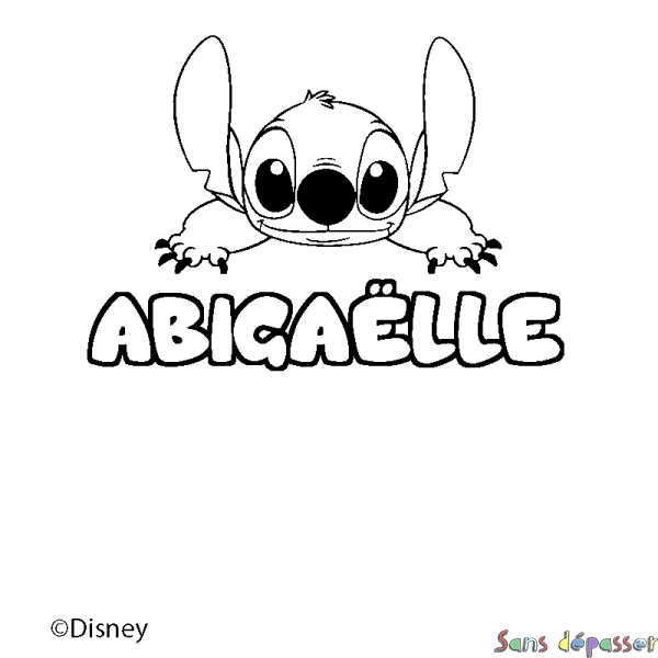 Coloriage pr&eacute;nom ABIGA&Euml;LLE - d&eacute;cor Stitch
