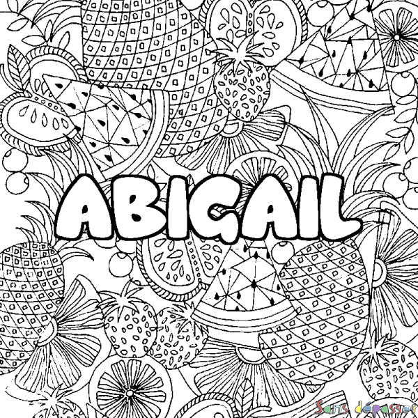 Coloriage pr&eacute;nom ABIGAIL - d&eacute;cor Mandala fruits