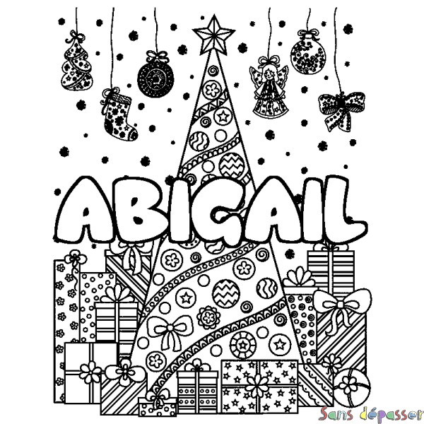 Coloriage prénom ABIGAIL - d&eacute;cor Sapin et Cadeaux