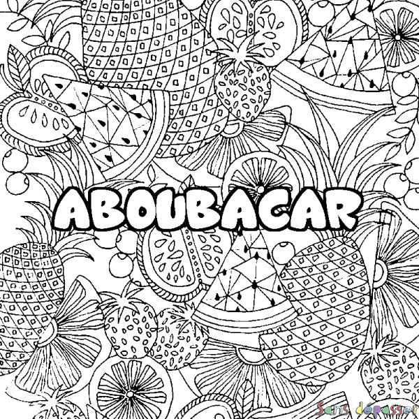 Coloriage pr&eacute;nom ABOUBACAR - d&eacute;cor Mandala fruits
