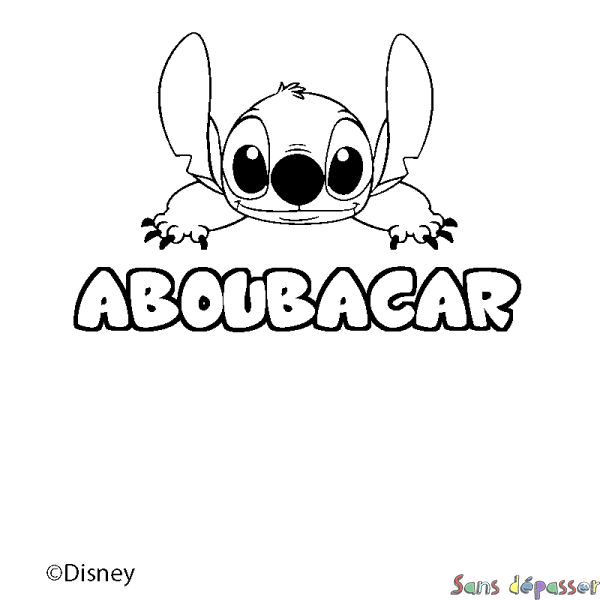 Coloriage pr&eacute;nom ABOUBACAR - d&eacute;cor Stitch