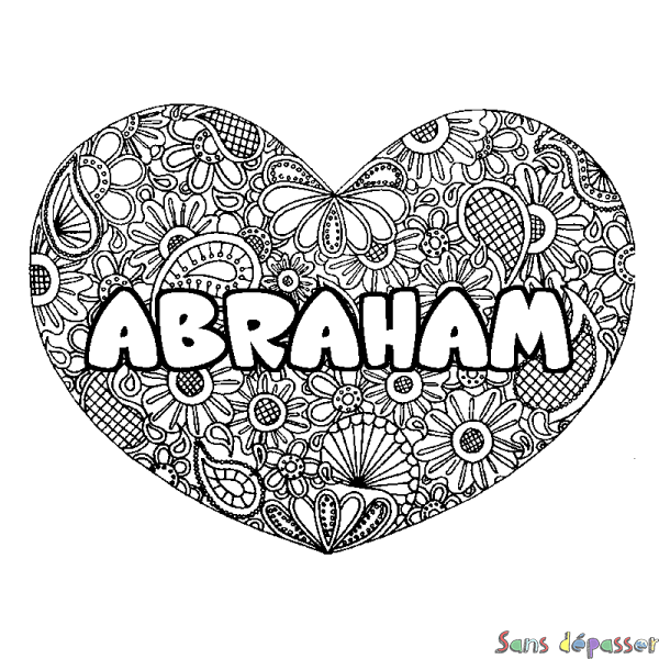 Coloriage prénom ABRAHAM - d&eacute;cor Mandala coeur