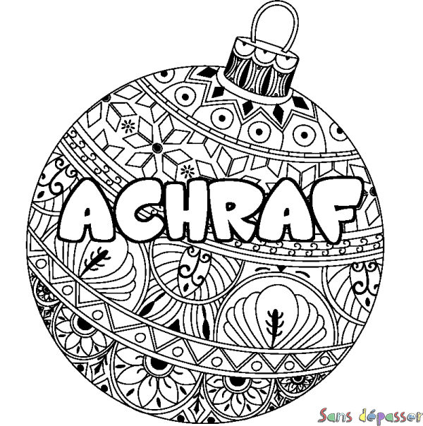 Coloriage prénom ACHRAF - d&eacute;cor Boule de No&euml;l