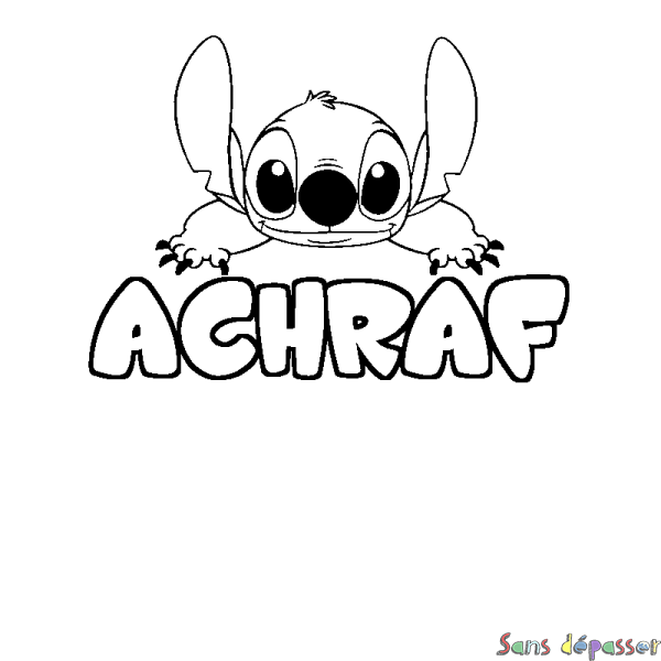 Coloriage prénom ACHRAF - d&eacute;cor Stitch