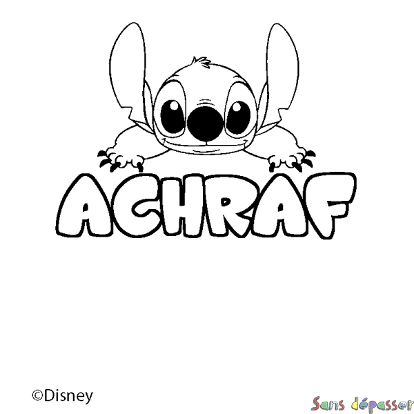 Coloriage pr&eacute;nom ACHRAF - d&eacute;cor Stitch