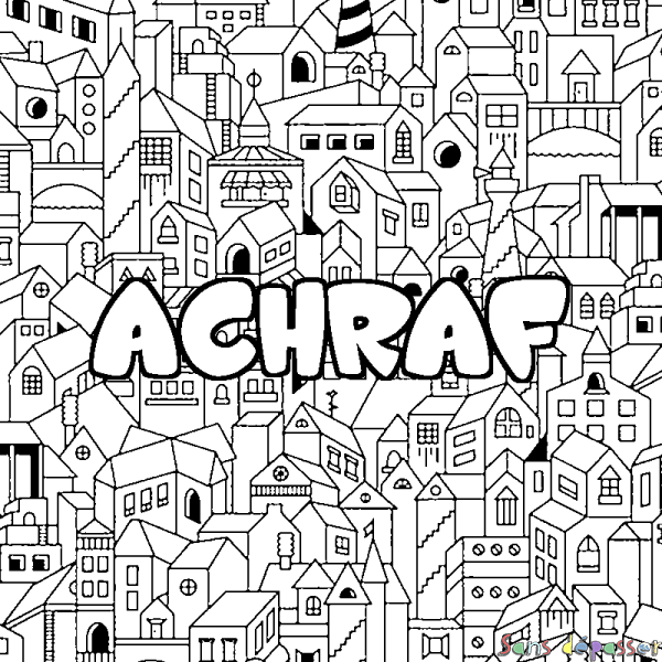 Coloriage prénom ACHRAF - d&eacute;cor Ville