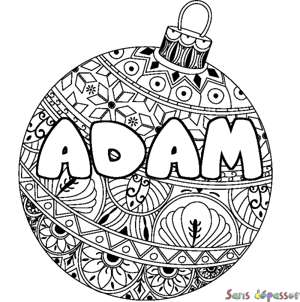 Coloriage prénom ADAM - d&eacute;cor Boule de No&euml;l