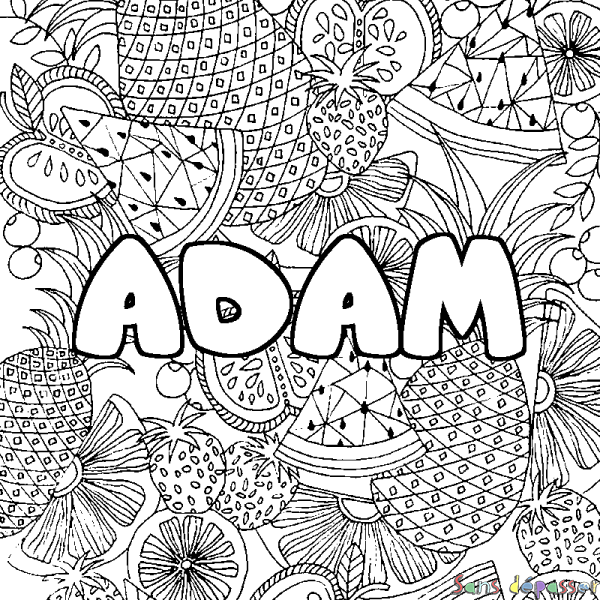 Coloriage prénom ADAM - d&eacute;cor Mandala fruits