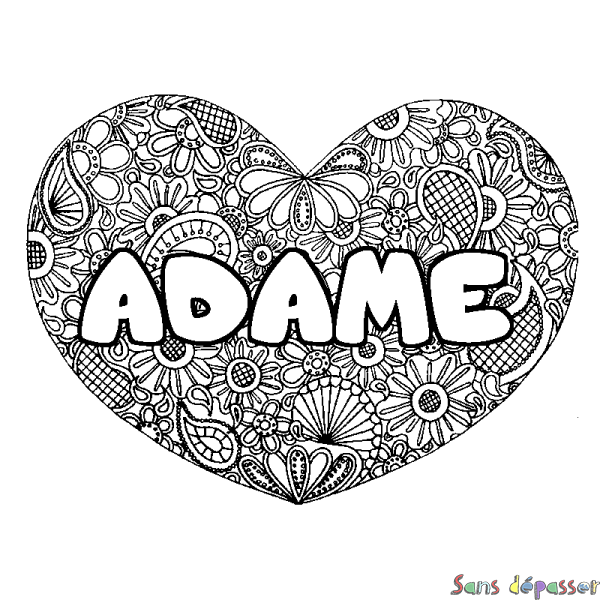 Coloriage prénom ADAME - d&eacute;cor Mandala coeur