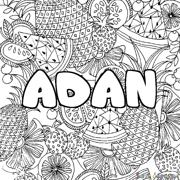 Coloriage prénom ADAN - d&eacute;cor Mandala fruits