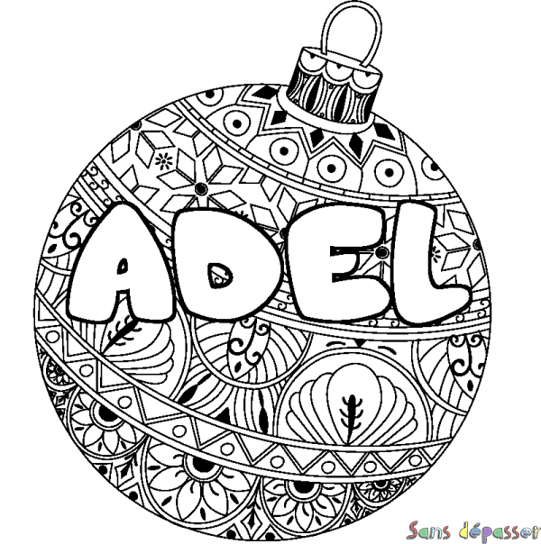 Coloriage pr&eacute;nom ADEL - d&eacute;cor Boule de No&euml;l