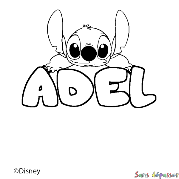 Coloriage pr&eacute;nom ADEL - d&eacute;cor Stitch