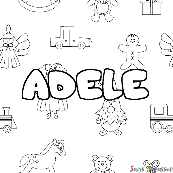 Coloriage pr&eacute;nom ADELE - d&eacute;cor Jouets