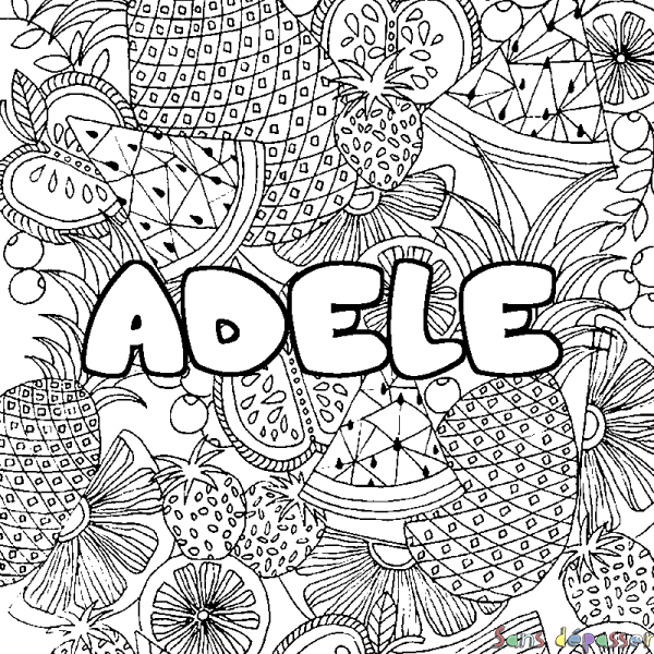 Coloriage prénom ADELE - d&eacute;cor Mandala fruits