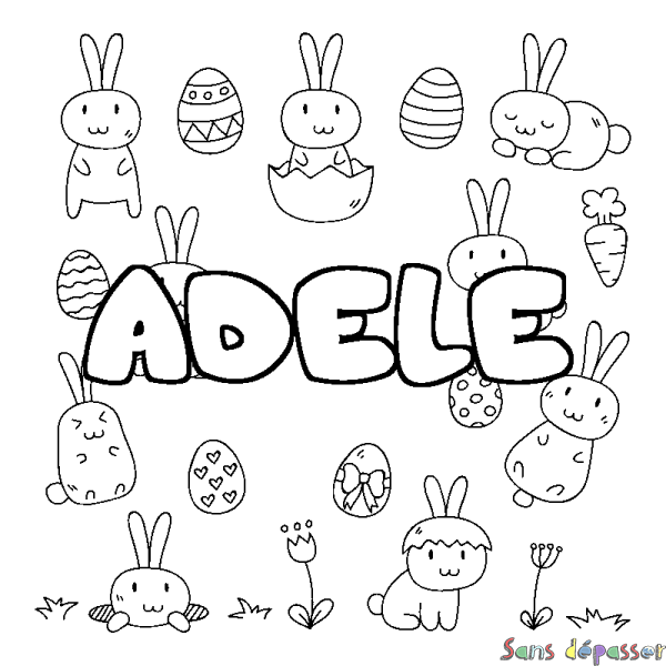 Coloriage pr&eacute;nom ADELE - d&eacute;cor Paques