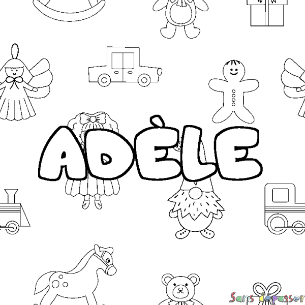 Coloriage pr&eacute;nom AD&Egrave;LE - d&eacute;cor Jouets