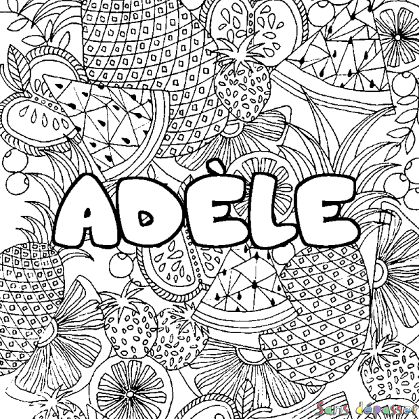 Coloriage pr&eacute;nom AD&Egrave;LE - d&eacute;cor Mandala fruits