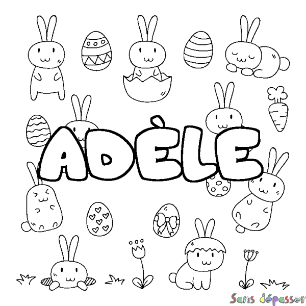 Coloriage pr&eacute;nom AD&Egrave;LE - d&eacute;cor Paques