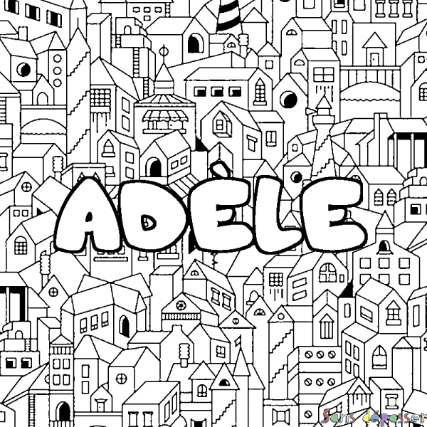 Coloriage pr&eacute;nom AD&Egrave;LE - d&eacute;cor Ville