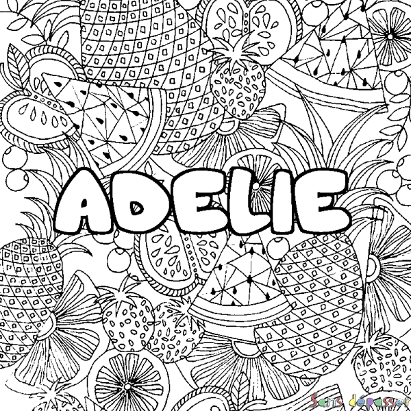 Coloriage prénom ADELIE - d&eacute;cor Mandala fruits
