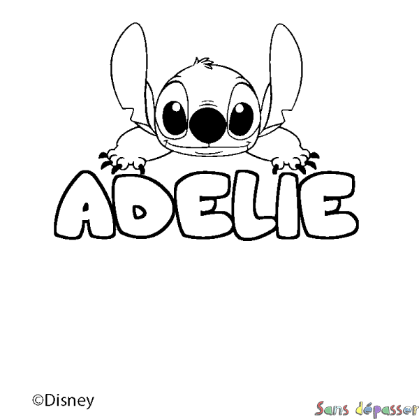 Coloriage pr&eacute;nom ADELIE - d&eacute;cor Stitch