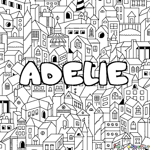 Coloriage prénom ADELIE - d&eacute;cor Ville